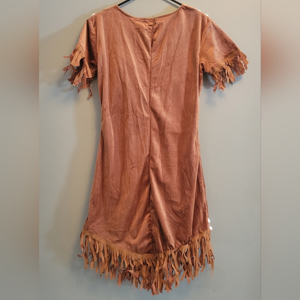 Halloween Costume Small Brown Faux Suede Indian Outfit Beaded Fringe Festival - Picture 2 of 5